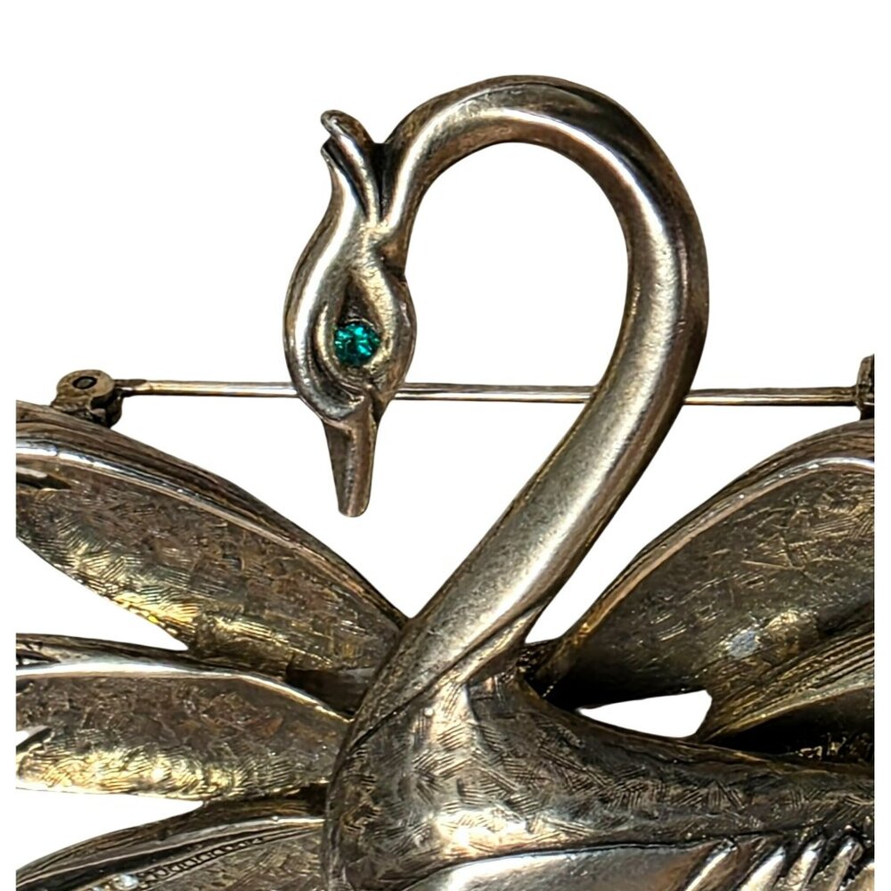 Vintage Swan Brooch Rhinestones Figural Bird Pin Mid Century Statement Gold-Tone - Picture 3 of 15